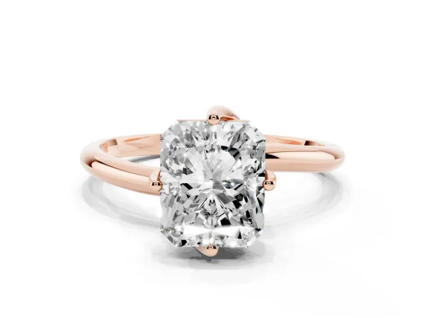 Radiant Cut Diamond Solitaire Engagement Ring with Four-Prong Setting and Classic Band Rose gold
