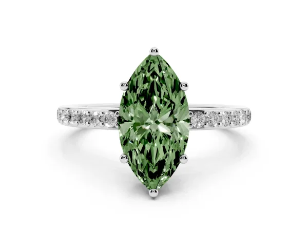 Fancy Green Marquise Cut Cut Diamond Pavé Band Ring with Four-Prong Setting White gold