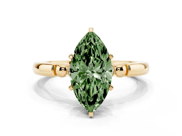 Fancy Green Marquise Cut Solitaire Beaded Band with Four-Prong Setting Yellow gold