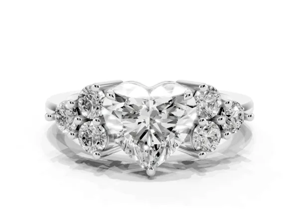 Heart Cut Brilliant Diamond Cluster Accent Solitaire Ring with Prong Setting White gold