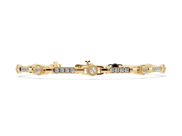 Round Bezel-Set Diamond Tennis Bracelet with Pave Band Yellow gold