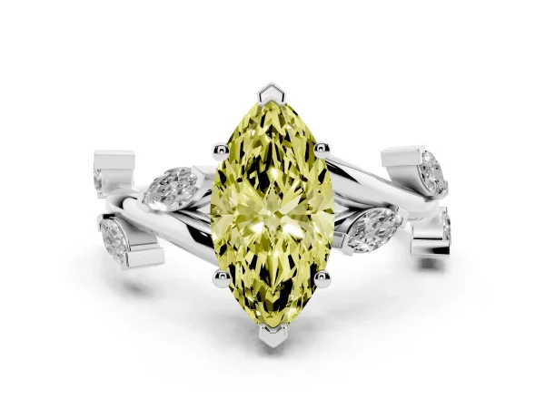Fancy Yellow Marquise Cut Solitaire Twisted Band Marquise Accent Prong Setting Ring Platinum