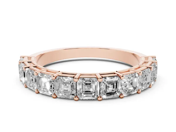 Asscher Cut Half Eternity Band with Shared Prong Setting Rose gold