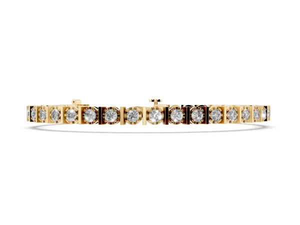Round Diamond Channel Set Tennis Bracelet with Prong Setting Yellow gold