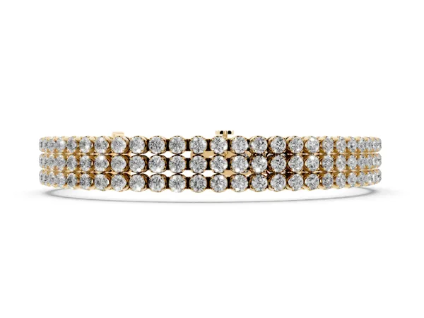 Three-Row Round Diamond Tennis Bracelet with Bezel Setting Yellow gold