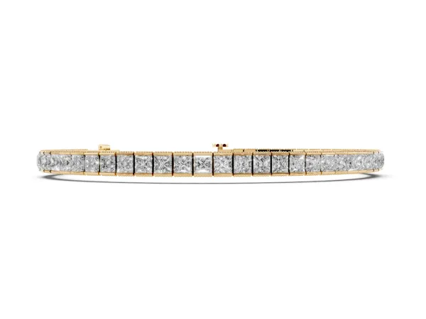 Princess Cut Channel Set Tennis Bracelet with Box Clasp Yellow gold