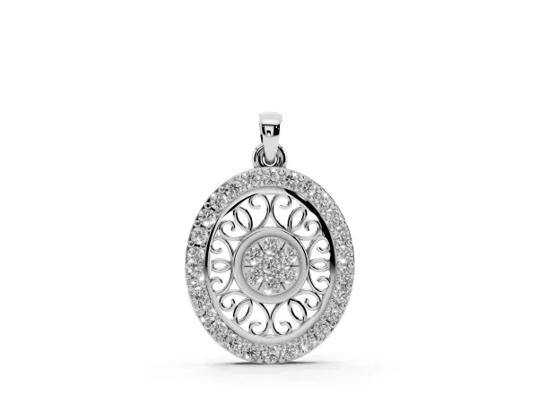 Round Halo Filigree Pendant with Pavé Setting Silver