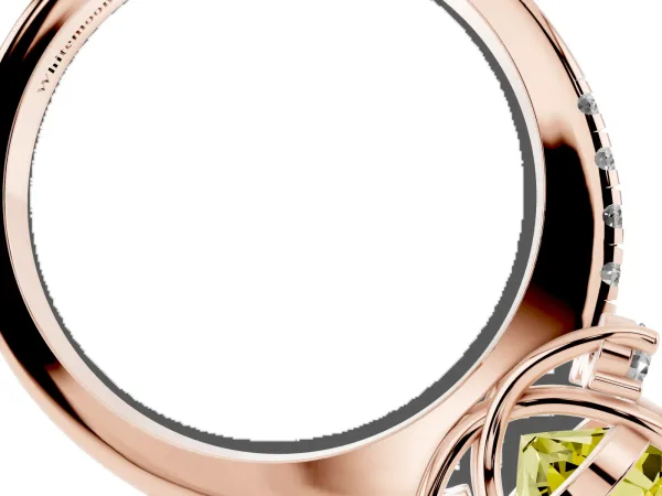 Fancy Yellow Round Cut Diamond Three-Stone Pave Band with Four-Prong Setting Rose gold
