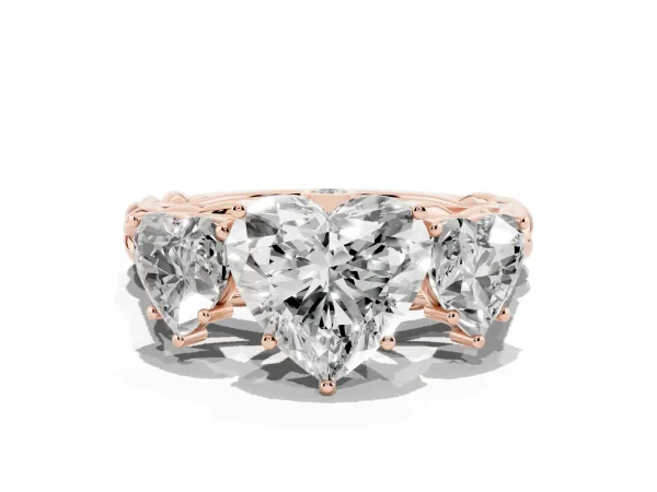 Three-Stone Heart Cut Diamond Braided Band Ring with Four-Prong Setting Rose gold