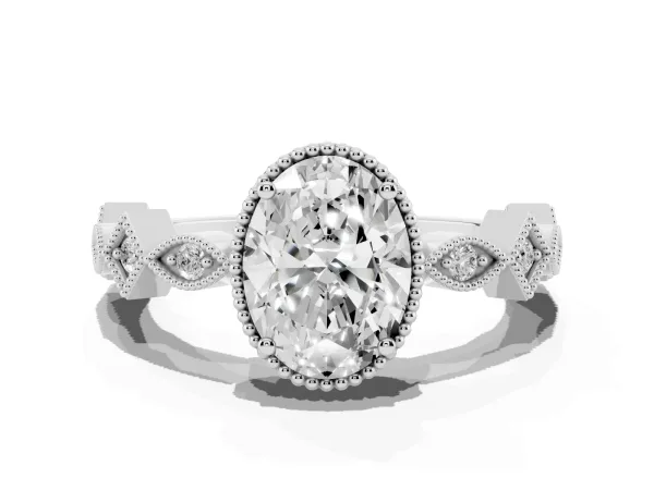 Oval Cut Milgrain Marquise Diamond Twist Band Ring White gold