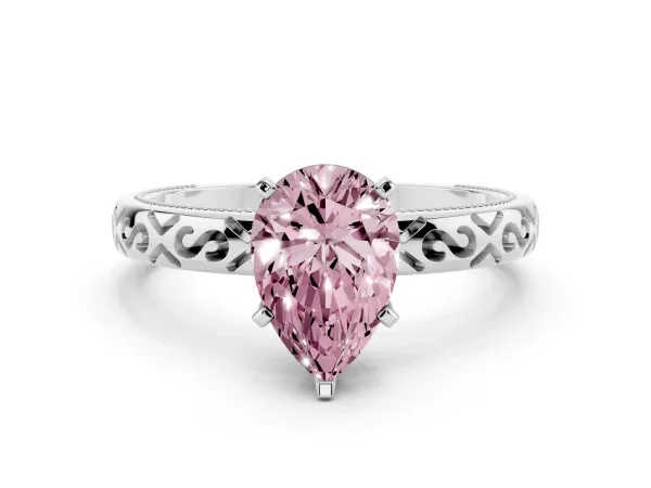 Fancy Pink Pear Cut Solitaire Engagement Ring with Scrollwork Band and Four-Prong Setting Platinum