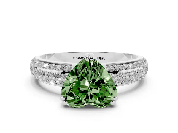Fancy Green Heart Cut Diamond Solitaire Ring with Multi-Row Round Pavé Band and Prong Setting Platinum