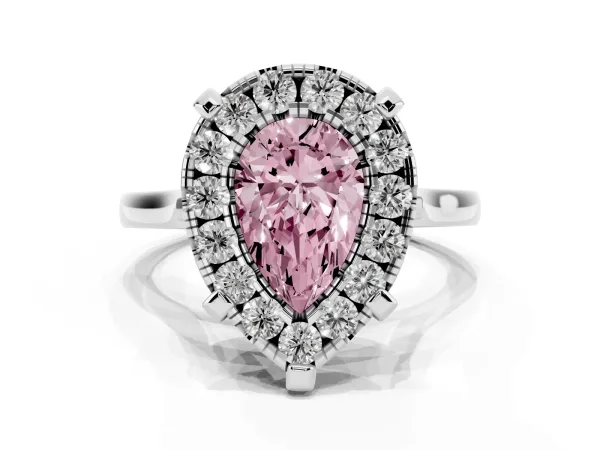 Fancy Pink Pear Cut Diamond Cluster Halo Solitaire with Four-Prong Setting Platinum