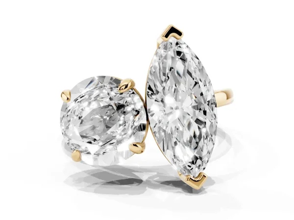 Round and Marquise Toi Moi Ring with Prong Setting and Plain Band Yellow gold