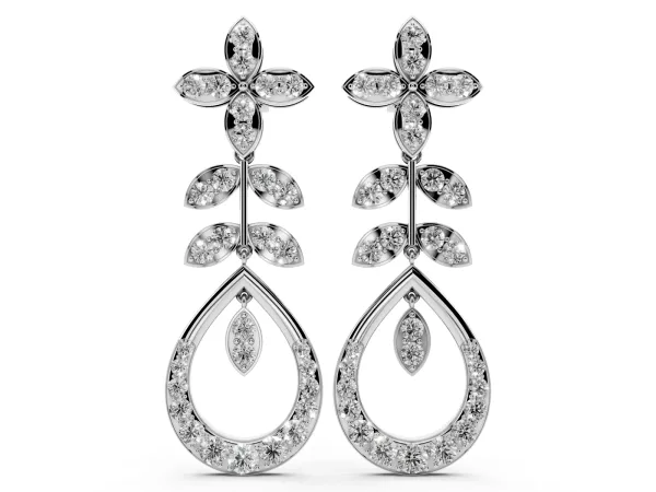 Marquise and Round Diamond Sparkling Dewdrop Drop Earrings Platinum