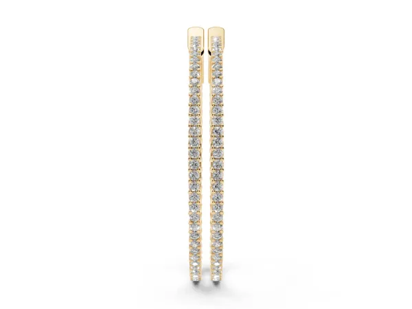 Round Diamond Pave Hoop Earrings with Prong Setting Yellow gold