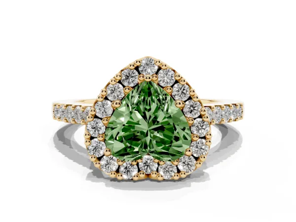 Fancy Green Heart Cut Halo Diamond Pavé Solitaire Ring Yellow gold