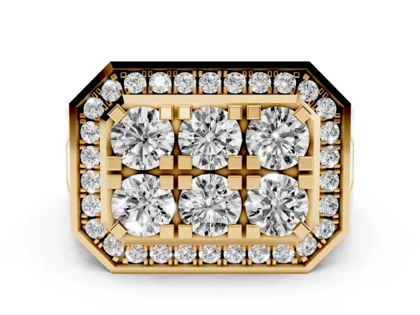 Round Diamond Cluster Halo Mens Ring Yellow gold