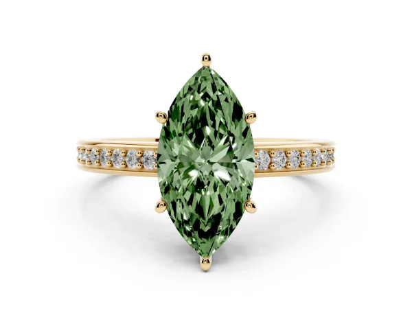 Fancy Green Marquise Cut Solitaire Pavé Band Prong Setting Ring Yellow gold