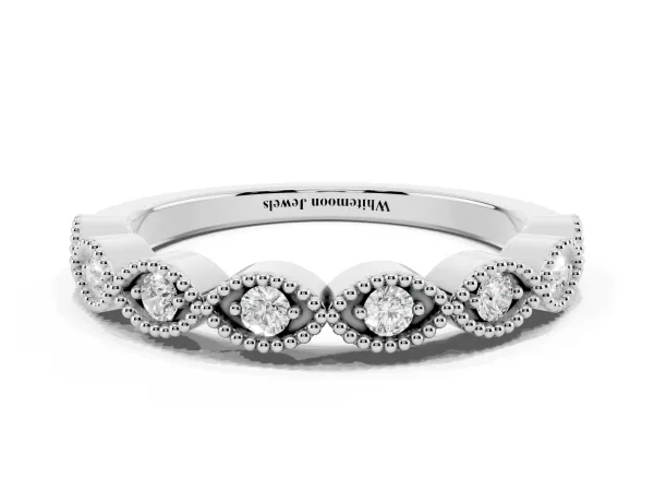 Milgrain Marquise Diamond Half Eternity Band with Bezel Setting White gold