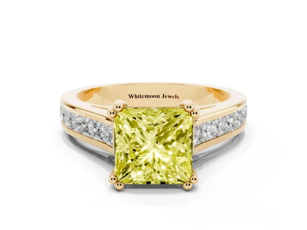 Fancy Yellow Princess Cut Cut Channel Set Solitaire Engagement Ring with Prong Setting Yellow gold