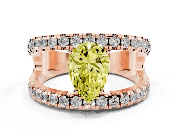 Fancy Yellow Pear Cut Solitaire Split Shank Pave Diamond Ring Rose gold