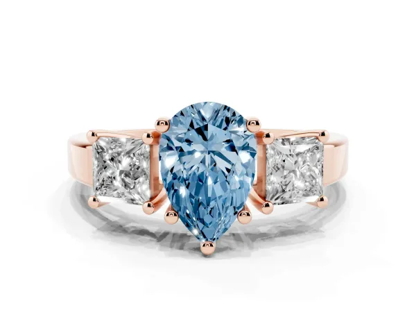 Fancy Blue Three-Stone Pear Cut Cut Solitaire Ring with Prong Setting Rose gold