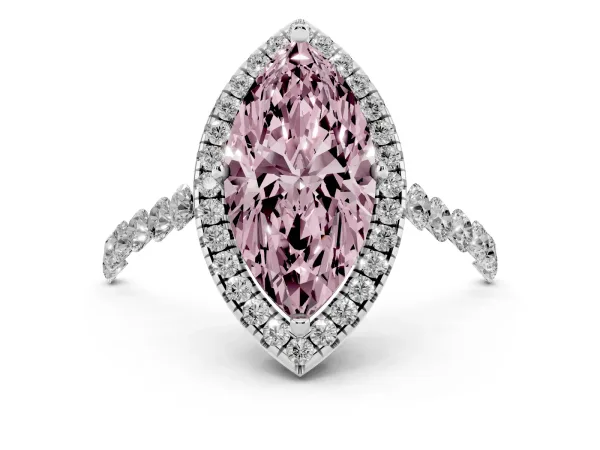 Fancy Pink Marquise Cut Halo Pavé Diamond Engagement Ring with Four-Prong Setting White gold