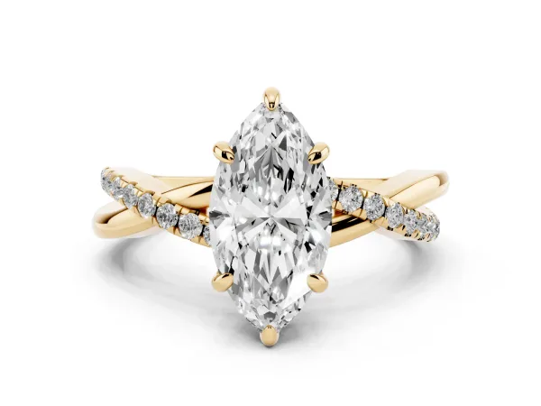 Marquise Cut Cut Diamond Twist Band Solitaire with Prong Setting Yellow gold