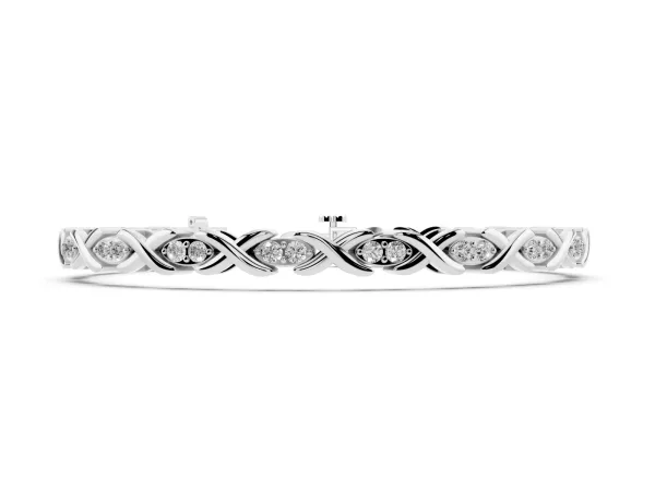 Diamond Round Cut X-Link Tennis Bracelet with Prong Setting Silver