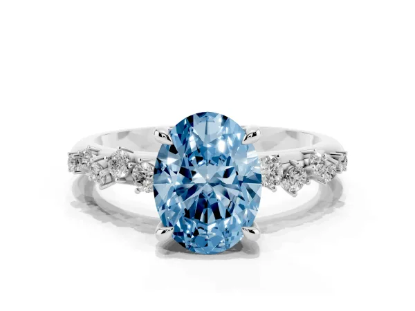 Fancy Blue Oval Cut Cut Diamond Vine Band with Four-Prong Setting Platinum