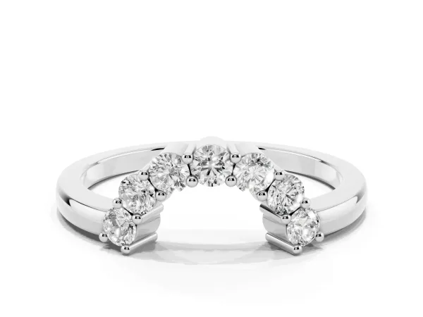 Curved Round Diamond Pave Band with Prong Setting White gold