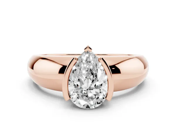 Pear Cut Solitaire Tension Set Diamond Ring with Wide Band Rose gold