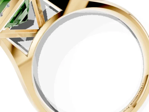 Fancy Green Asscher Cut Cut Halo Solitaire Engagement Ring with Square Band and Four-Prong Setting Yellow gold