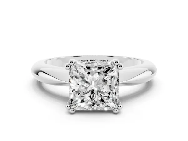 Princess Cut Cut Solitaire Engagement Ring with Tapered Band and Four-Prong Setting Platinum