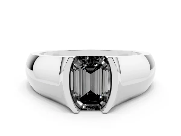 Fancy Black Emerald Cut Solitaire Bezel Set Diamond Ring with Wide Band White gold