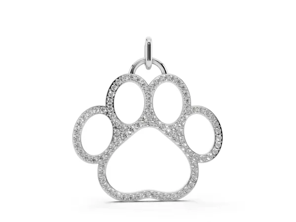 Pavé Round Diamond Paw Pendant White gold