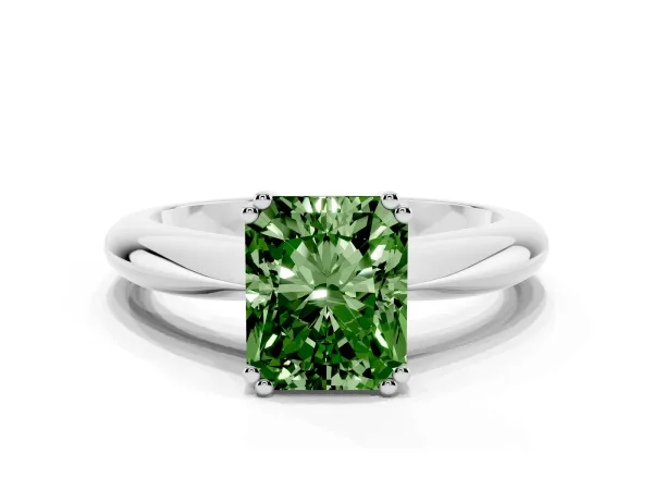 Fancy Green Radiant Cut Cut Solitaire Engagement Ring with Tapered Band and Four-Prong Setting Platinum