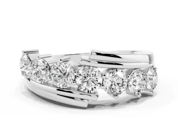 Round Diamond Wave Band with Channel and Shared Prong Setting White gold