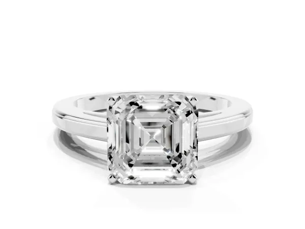 Asscher Cut Solitaire Diamond Ring with Four-Prong Setting and Classic Band White gold