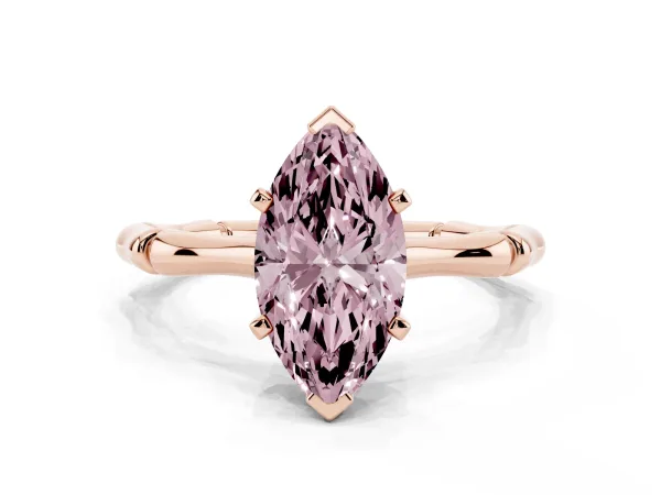 Fancy Pink Marquise Cut Solitaire Diamond Ring with Bamboo Band and Four-Prong Setting Rose gold