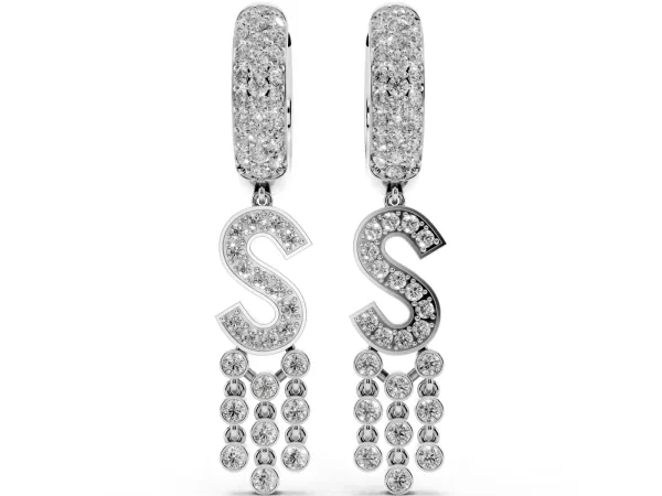 Round Diamond Initial S Huggie Hoop Earrings Silver