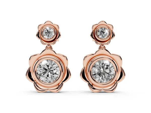 Round Diamond Flower Drop Earrings with Lab Diamond Accents Rose gold