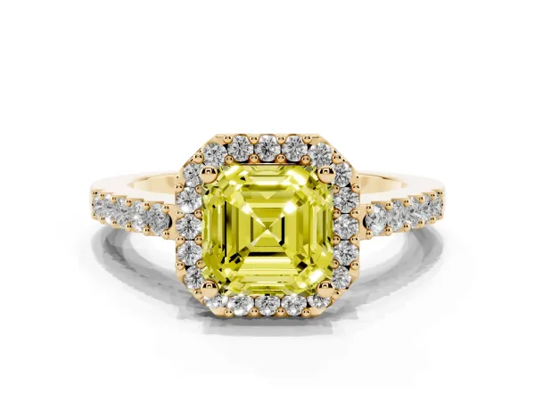 Fancy Yellow Asscher Cut Halo Diamond Pavé Solitaire Ring Yellow gold