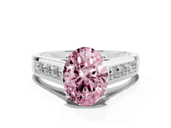 Fancy Pink Oval Cut Solitaire Channel-Set Diamond Engagement Ring with Four-Prong Setting Platinum