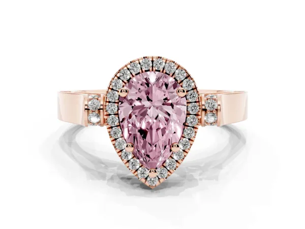 Fancy Pink Pear Cut Halo Pave Split Shank Prong Setting Ring Rose gold