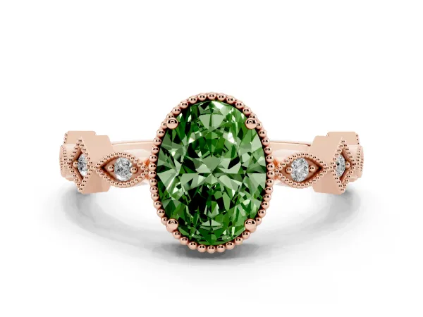 Fancy Green Oval Cut Milgrain Marquise Diamond Twist Band Ring Rose gold