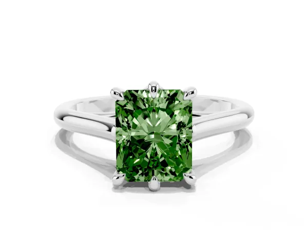 Fancy Green Radiant Cut Solitaire Engagement Ring with Six-Prong Setting and Classic Band Platinum