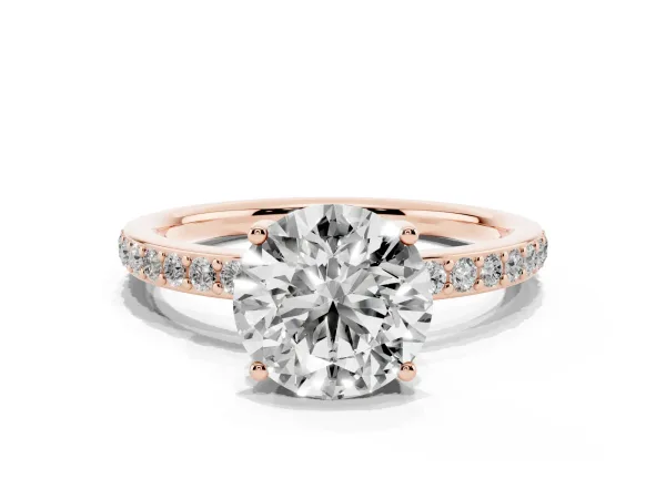 Round Cut Cut Diamond Pavé Band Ring with Four-Prong Setting Rose gold