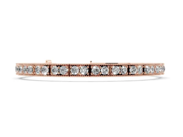 Round Cut Milgrain Tennis Bracelet with Box Setting Rose gold